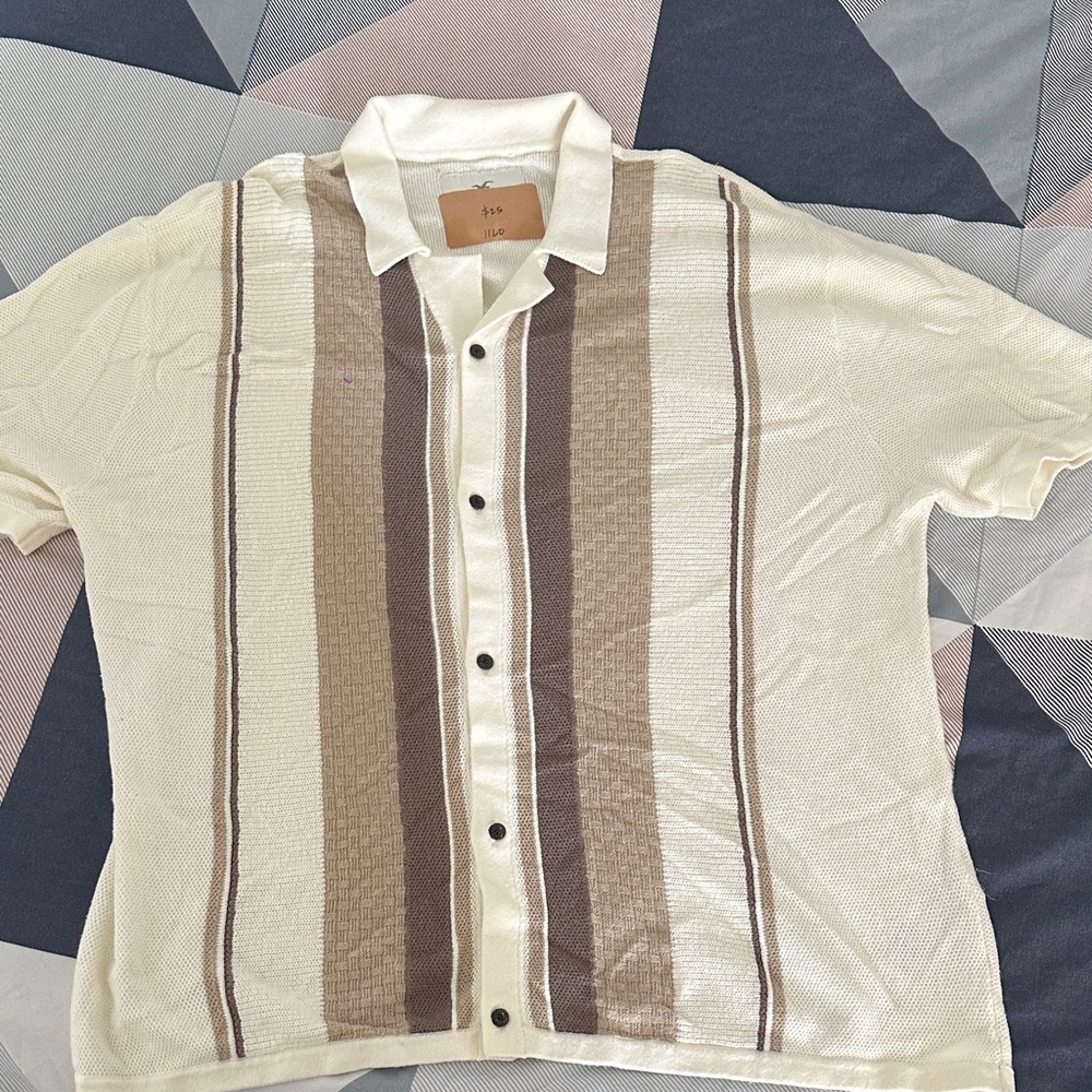 Hollister Cream and Brown Striped Shirt